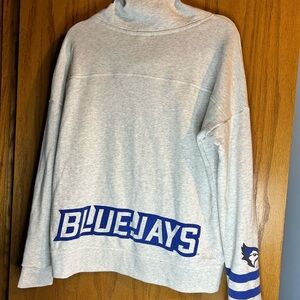 PINK Creighton BlueJays oversized Gray Pullover Sweatshirt funnel neck Sleeve M